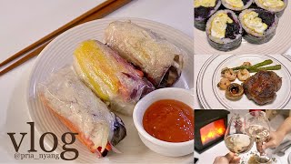 sub)30대주부브이로그/ 고양이랑 집에서 자색당근계란김밥 월남쌈 만들어 먹는 일상 / 크리스마스라고 스테이크도 굽고 신나게 먹음 / what I ate for a week