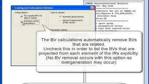 SARAh-Representational analysis: options menu