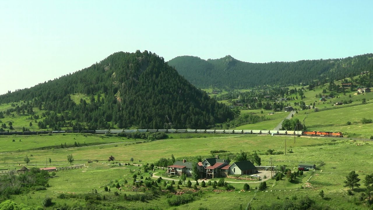 BNSF freight train climbs the steep grade of the Moffat Route