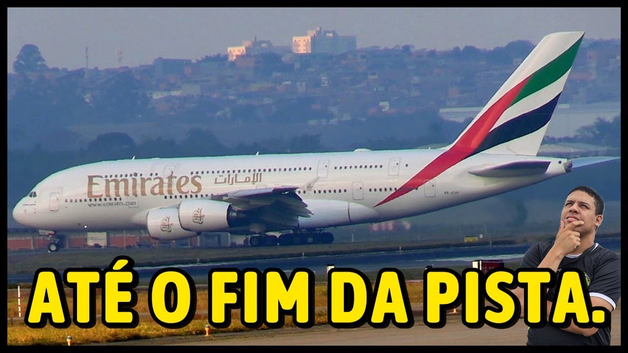 A380 DA EMIRATES FAZ POUSO IMPRESSIONANTE ATÉ O FINAL DA PISTA EM GUARULHOS
