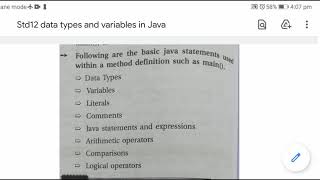 STD 12 CH 7 JAVA BASICS : Data Types