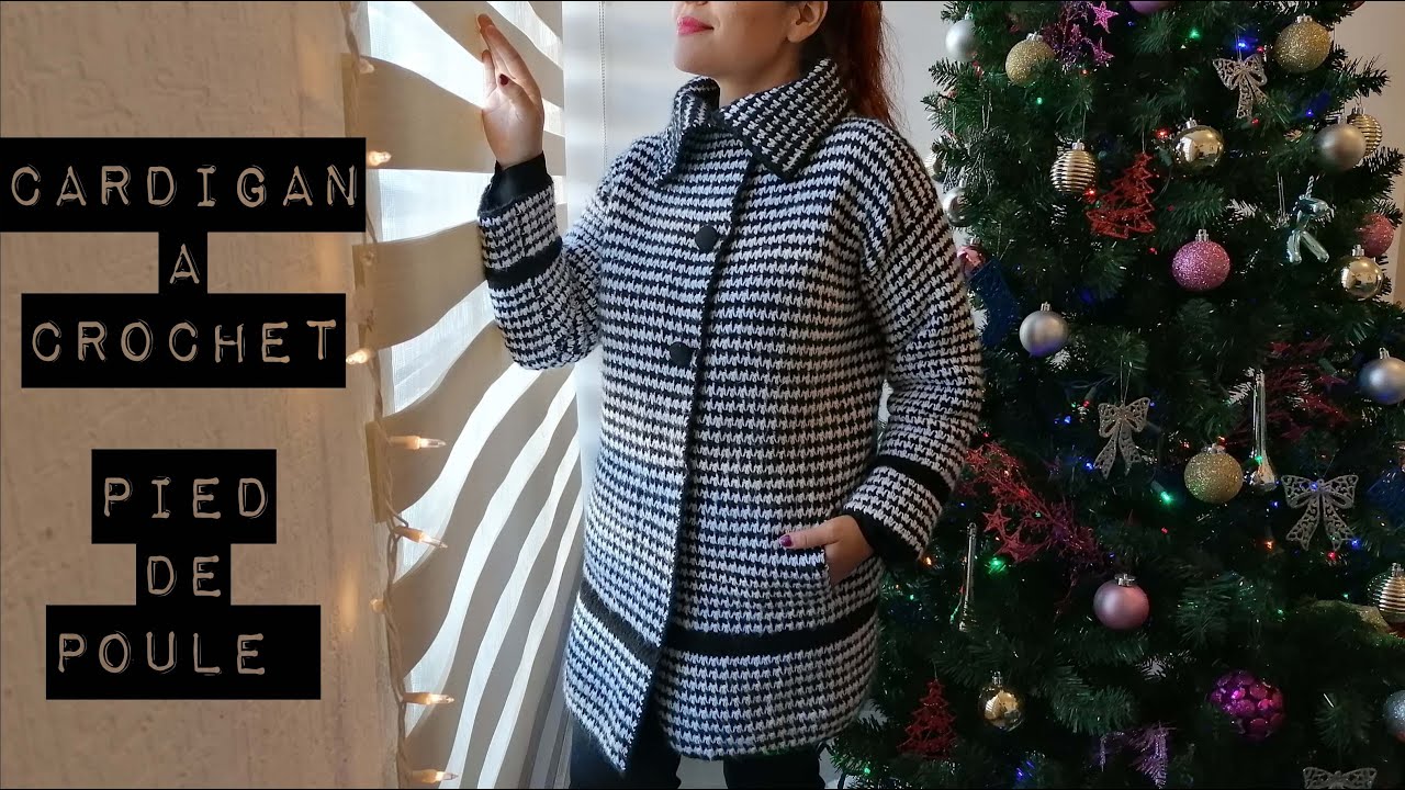 cardigan a crochet punto pied de poule