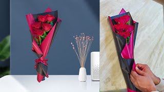 5 Roses Wrapping Using Only 1 Paper | flower wrapping techniques | Flower Bouquet arrangement