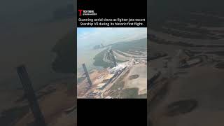 Stunning aerial views as fighter jets escort Starship V3 during its historic first flight.