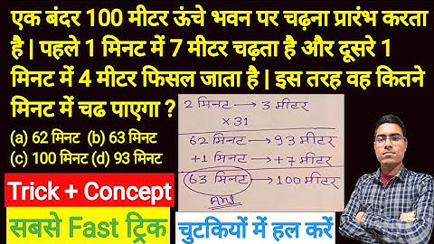 बंदर के पेड़ पर चढ़ने और उतरने पर आधारित प्रश्न | monkey based question | maths short tricks