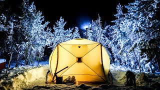 EXTREME FROZEN COZY TENT. A NIGHT IN DEEP SNOW