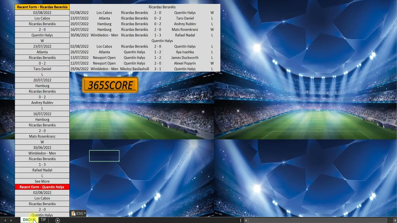 PLANILHA EXCEL PARA ANÁLISE DE TENIS.