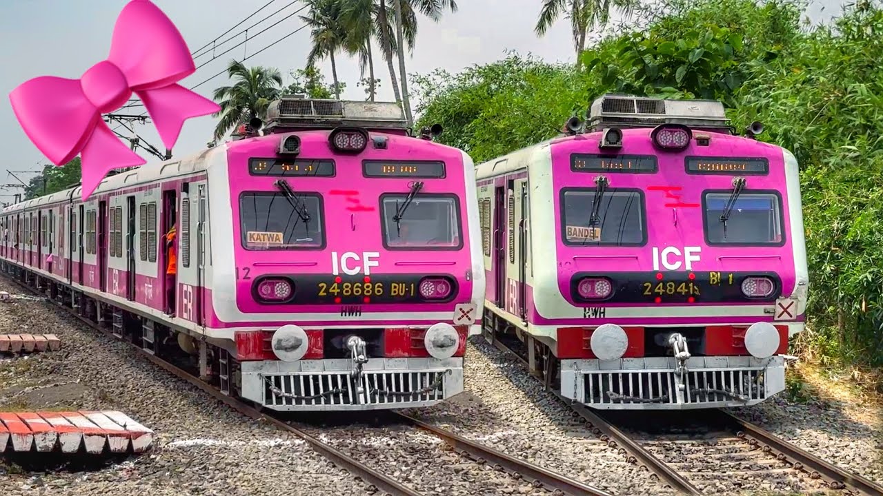 Pookie pink colour ICF EMU local trains action of Indian Railways 😍