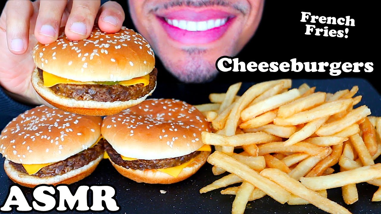 CHEESEBURGERS AND FRENCH FRIES EATING SHOW MOUTH SOUNDS NO TALKING