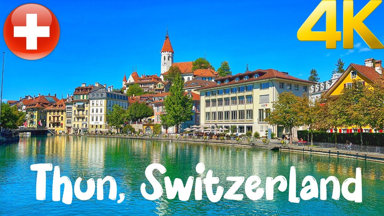 Thun, Switzerland walking tour 4K 60fps - Most beautiful towns in Switzerland