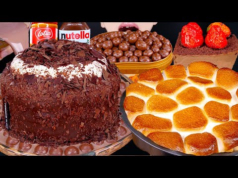 ASMR S'MORES DIP CHOCOLATE CAKE MALTESERS MAGNUM ICE CREAM NUTELLA DESSERT MUKBANG먹방咀嚼音EATING SOUNDS