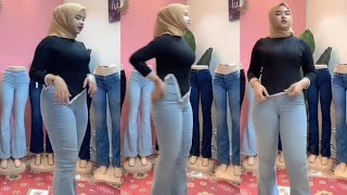 Hijab Style Try On Women's Stretchy Jeans Trousers screenshot 5