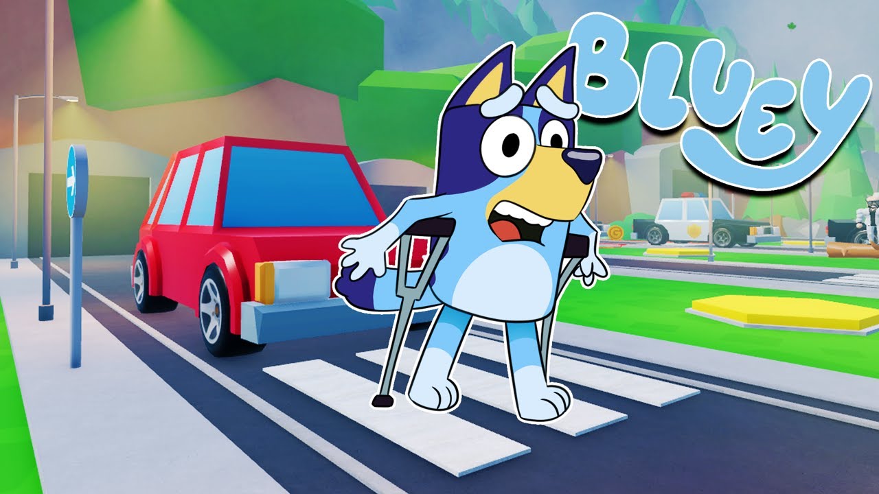 BLUEY vuelve a CASA CRUZANDO la CARRETERA en MULETAS| Las Aventuras de BLUEY en ROBLOX!