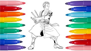 Zoro to color - One Piece tutorial - coloring drawing screenshot 4