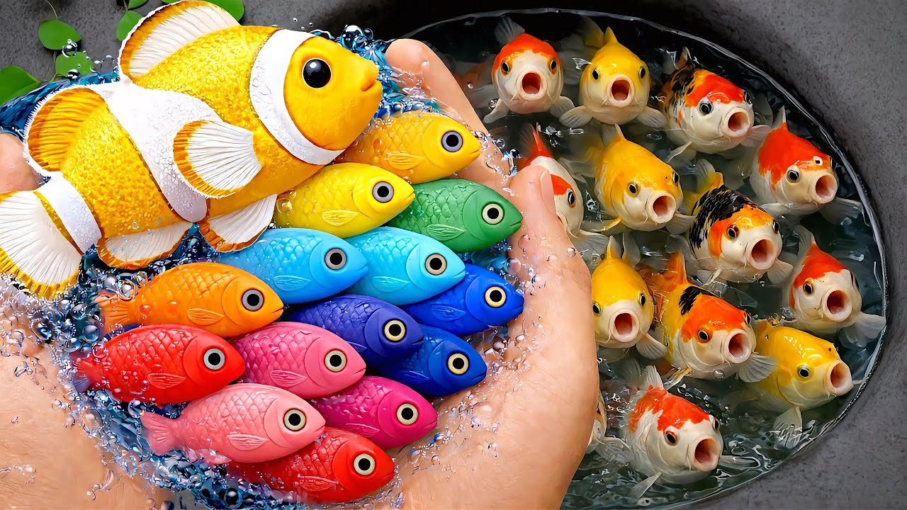 Serok ikan warna-warni dalam kolam, ikan hias, ikan mas, ikan koi, ikan komet, lobster, kura-kura