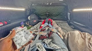 Winter Truck Camping using Hand Warmers for Heat