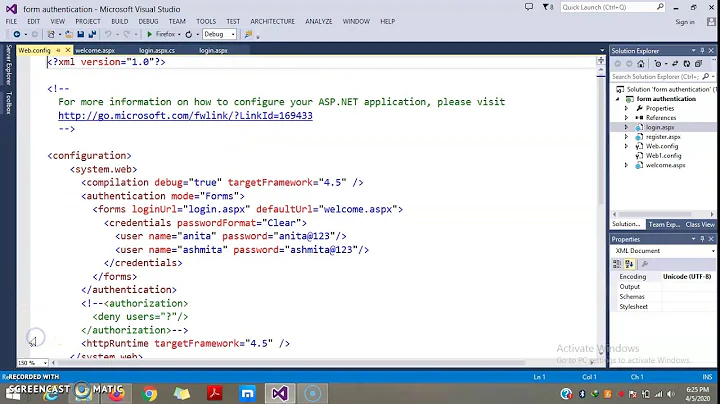 Form authentication using Web Config File