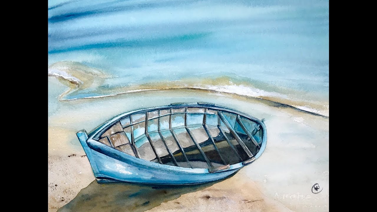 Watercolor Boat on a Sand Painting Demonstration YouTube