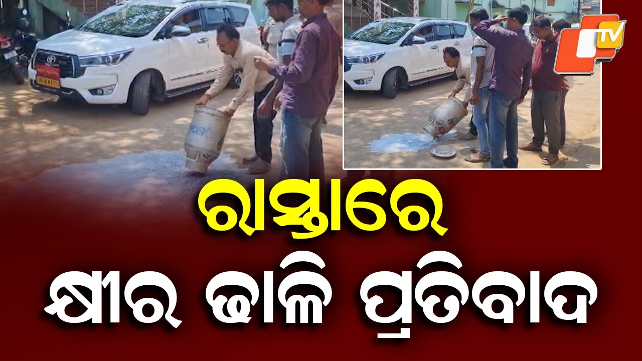 Milk Farmers Pour Milk on Road in Protest Over Low Prices in Dhenkanal