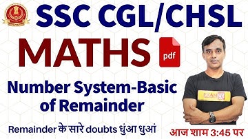 SSC CGL/CHSL 2020 || MATHS || By Vikas Parashar Sir || Number System-Basic of Remainder