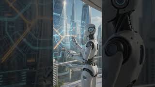 Dubai AI Humanoid AI assistants managing a futuristic luxury city, flying delivery drones,