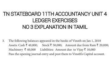 TN STATE BOARD 11th ACCOUNTANCY - UNIT 4 - EXERCISE NO 3 EXPLANATION IN TAMIL