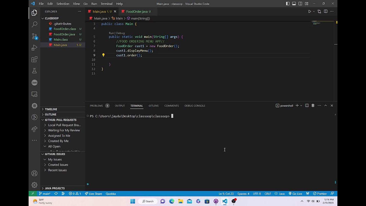 java object oriented programming | beginner program | Food ordering ...