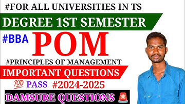 SEM-1 POM IMPORTANT QUESTIONS DEGREE 1ST SEMESTER PRINCIPLES OF MANAGEMENT IMPORTANT QUESTIONS🚨💯PASS