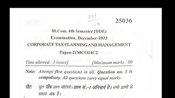 corporate tax planning and management m.com question paper 4th sem mdu #mdu #mcom #4sem #2023