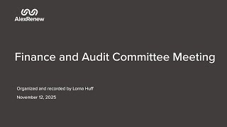 November 12, 2025 AlexRenew Finance and Audit Committee Meeting Recording