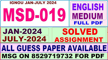 MSD 019 solved assignment 2024 / msd 019 solved assignment Jan / july 2024 / ignou MASS / PGDSS