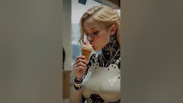 Robot Woman Enjoys Ice Cream Like a Human? 🍦🤖 #robot #humanoid