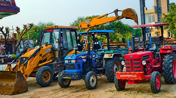 New JCB 3dx Xpert and Tractor Stuck Loading Mud in Sonalika 60 Di Mahindra 575 Xp Swaraj 855 Kubota