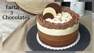 🍫 TARTA TRES CHOCOLATES 🍫 | Pastel tipo Mousse Sin Horno | No-Bake Triple Chocolate Mousse Cake