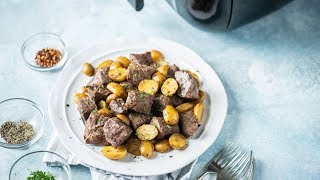 Air fryer steak bites & potatoes - easy, delicious, juicy!