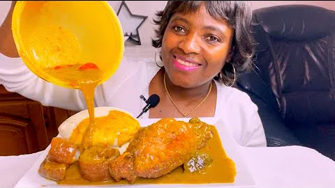 Delicious ogbono mix with okra soup and Fufu mukbang bang/speed eating sounds