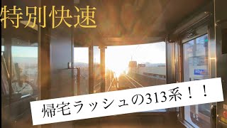 夕日を浴びる帰宅ラッシュの特別快速大垣行き　313系5300番台Z4編成　岐阜〜西岐阜