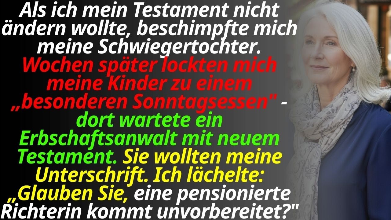 Ich wurde um 6 Uhr morgens wach, weil meine eigene Schwiegertochter vor meinem Haus stand und schrie: „Karin glaubt, nur weil sie Richterin war, kann sie uns kontrollieren. Aber wenn sie nicht...