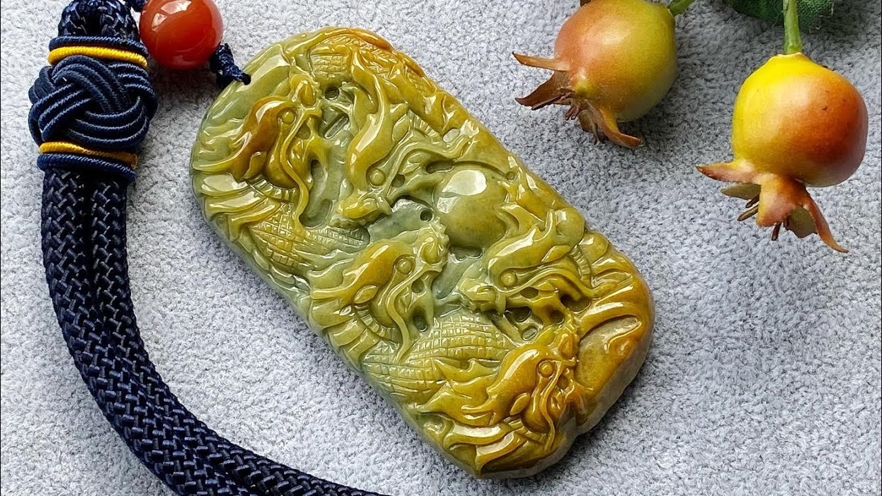 🟢 Yellow Blueish Jadeite 9 Dragons Big Pendant【九龙护主】黄蓝翡
