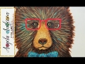 Hipster grizzly bear with glasses acrylic painting  impressionist canvas for beginners  live