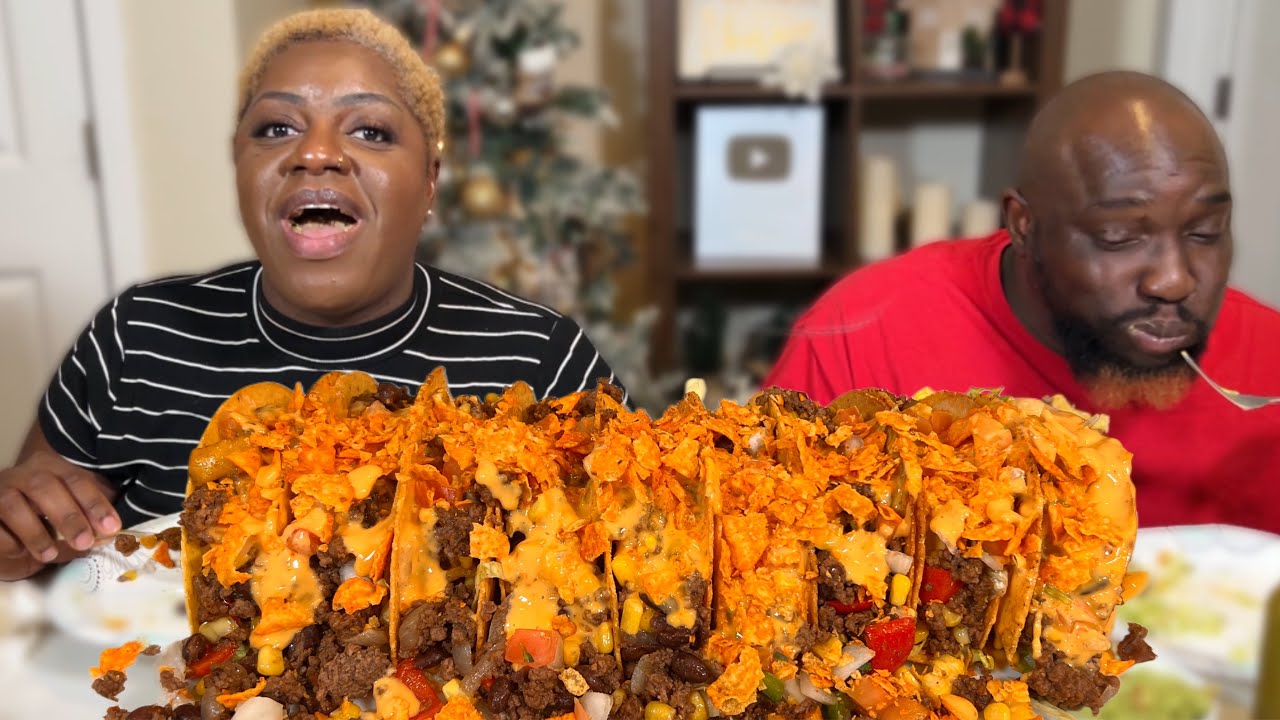 Семейный вечер тако! Шоу с чипсами Nacho Cheese Doritos и Mukbang Eating Show