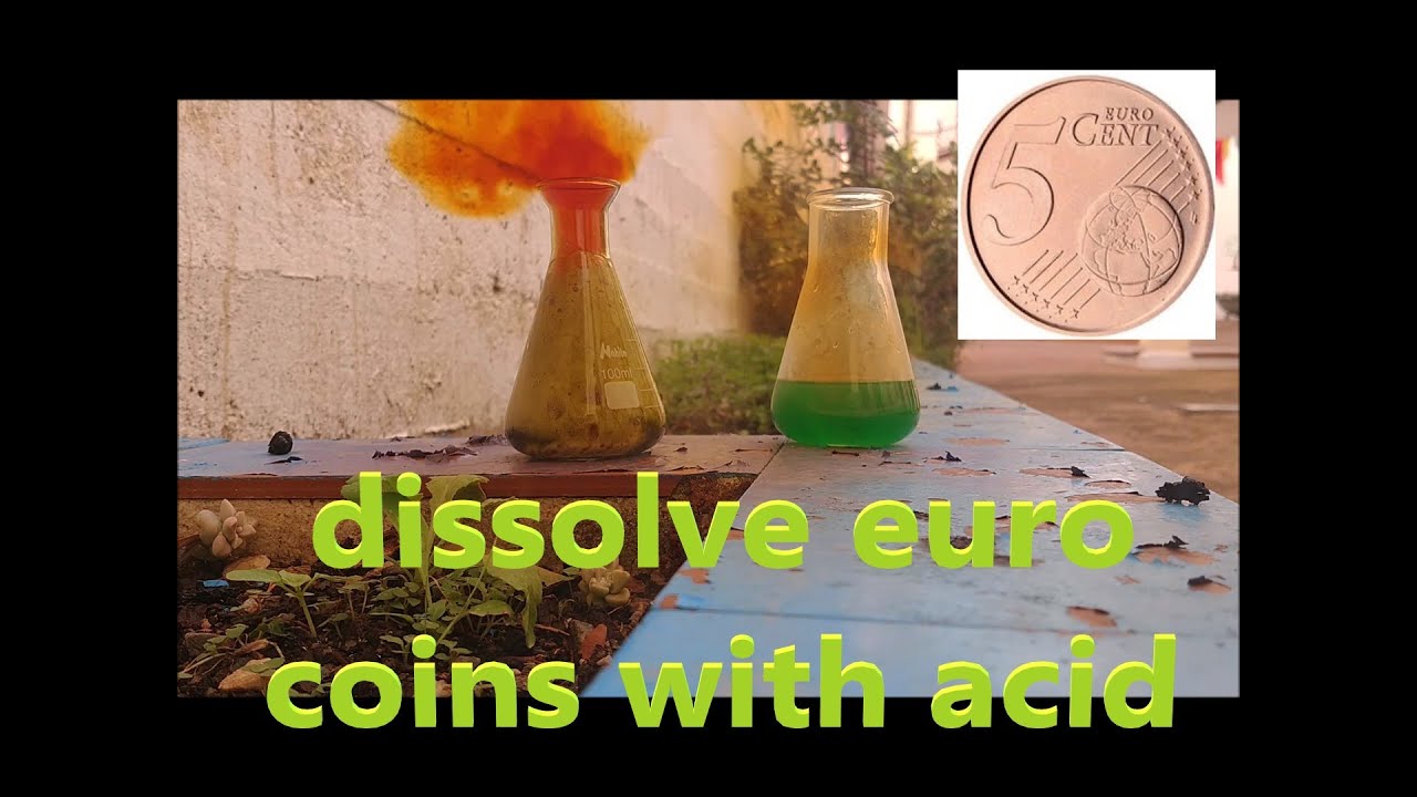 How to dissolve euro cents coin with nitric acid. Reaction. Metals. Copper. Chemistry