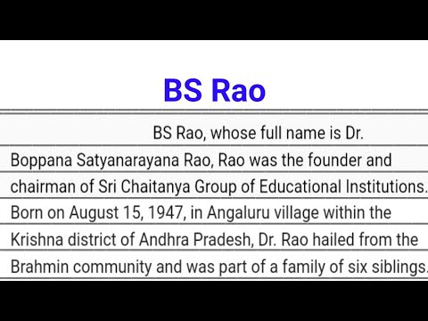 essay on life history of bs rao