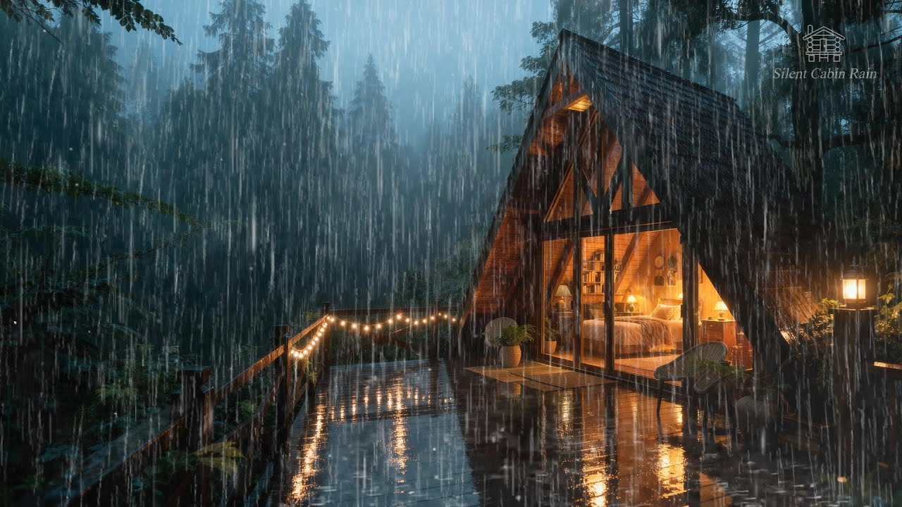 Cozy Rainy Night at a Forest Cabin 🌧️ Relaxing Rain Ambience with Warm ...