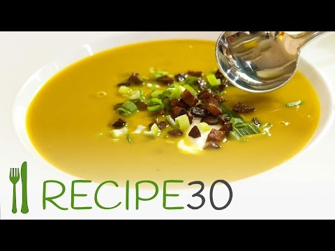Roast pumpkin soup recipe with crunchy chorizo - awesome food