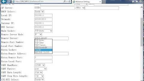 WiFi RS 232 adapter configuration web page