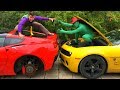 Mr. Joe on Opel Vectra OPC in Tire Service VS Green Man manages Corvette w/ Compilation for Kids