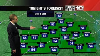 Saturday Night: Clear and cool. Low: 54°