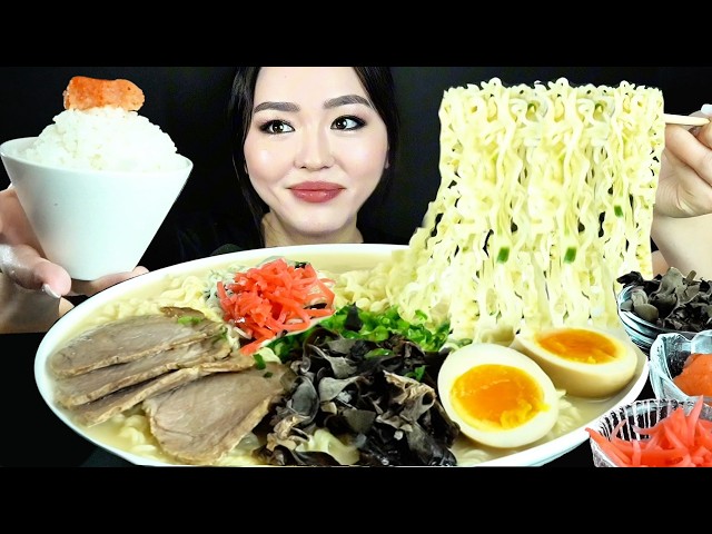ASMR: Japanese Tonkotsu Ramen & Mentaiko Rice | English subs | Eating Sounds | Mukbang