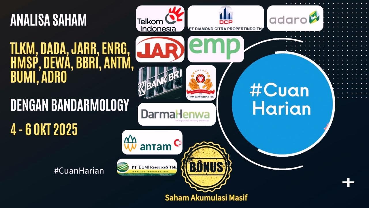 Analisa Saham TLKM, DADA,JARR,ENRG,HMSP,DEWA,BBRI,ANTM,BUMI,ADRO,WIFI tanggal 4 - 6 Okt 2025